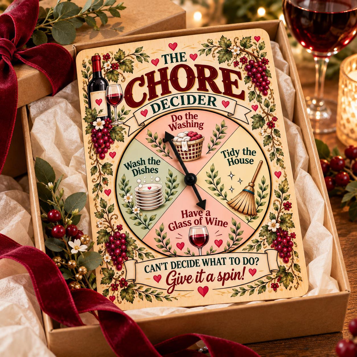 Funny Chore Decider Spinner Sign, Wine Lover Gift, Funny Housewarming Gift, Kitchen Decor, Birthday Gift for Her